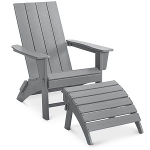 GARPROVM Upgraded Folding HDPE Adirondack Chair with Ottoman Weather-Resistant For Outdoor - 1 of 4