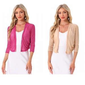 INSPIRE CHIC Women's 3/4 Sleeve Open Front Mesh Sheer Chiffon Bolero Shrug 2 Packs - 1 of 4