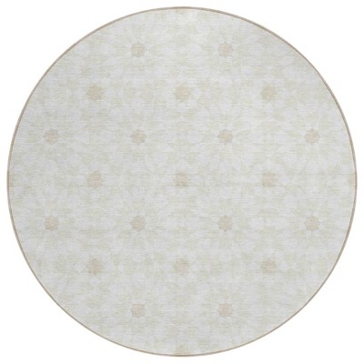 Ivory Beige And Taupe Floral Medallion Washable Indoor Outdoor Area Rug