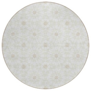 Ivory Beige And Taupe Floral Medallion Washable Indoor Outdoor Area Rug - 1 of 4