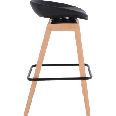 33.5" Modern Low-Back Black Stool with Natural Wood Legs