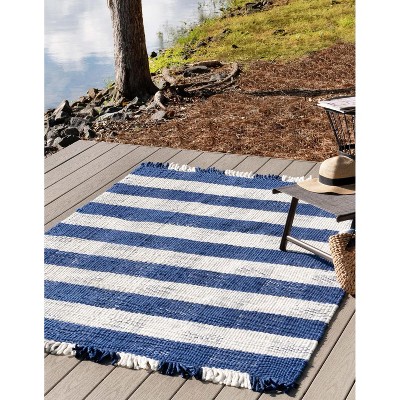 Unique Loom Eco Plaid Indoor Outdoor Washable Balmoral Plaid Washable Flatweave Woven Fringe Area Rug
