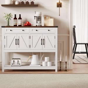 Sideboard Buffet Cabinet, Modern Farmhouse Coffee Bar Cabinet w/4 Doors, 2 Drawers & an Open Shelf, Wooden Console Table for Kitchen, Living Room - 1 of 4