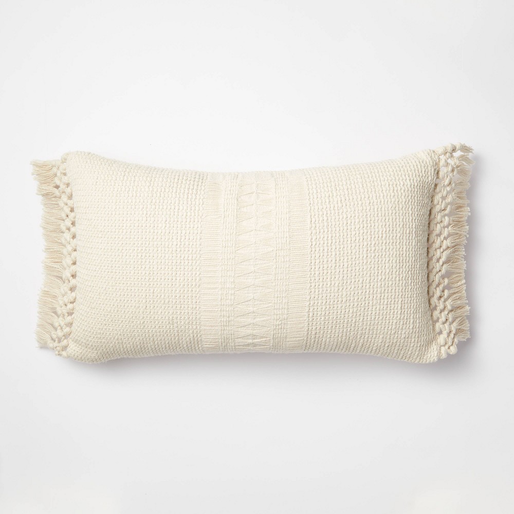 Photos - Pillow Oversized Lumbar Textural Woven  with Crochet Trim Cream - Threshold