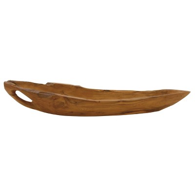 5" x 28" Canoe Shaped Teak Wood Bowl Natural - Olivia & May