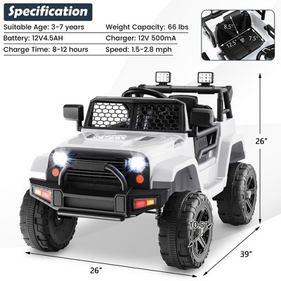 White 12V Kids Ride On SUV with Remote Control
