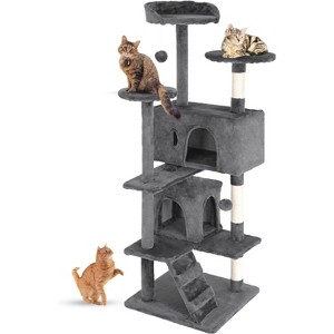 54in Cat Tower Multi-Level Durable Cat Scratching Post & Cozy Fun Cat Jumping Platform Space Saving Cat Condo Pet - 1 of 4