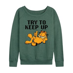 Women's - Garfield - Try To Keep Up Lightweight French Terry Wide Neck Long Sleeve Shirt - 1 of 4