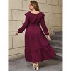 Women's Plus Size Long Sleeve Maxi Dress V Neck Ruffle Casual Dress Spring Fall Wine Red 3XL - 2 of 4