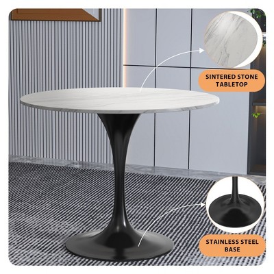 Verve 36&quot; Round Sintered Stone Table with Black Steel Base