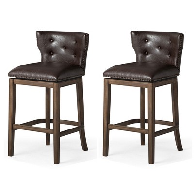 Maven Lane Hugo Low Back Kitchen Stool with Vegan Leather Upholstered Seat, Set of 2