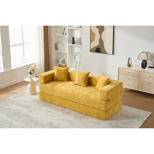 Chenille Folding Sofa Bed with Pillows - 6-in-1 Convertible Floor Couch & Sleeping Mattress with Removable Cover and Side Pocket - 1 of 4