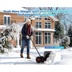 29in Wide Snow Shovel with Wheels, 20in Tall Steel Blade, 5-Position Angling Blade & Single Handle, Snow Plow for Clearing Driveway Sidewalks - 1 of 4
