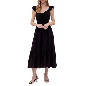 August Sky Women's Ruched Layered Ruffle Sleeve Midi Dress - 1 of 4