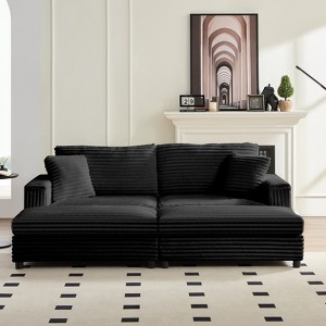 Mjkone Oversized Chaise Lounge Chair Indoor, 85" W Corduroy Upholstered Modern Sofa Couch With 2 Movable Ottomans, Comfy Lazy Sofa Chair - 1 of 4
