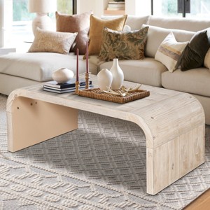 Farmhouse Vintage Crafts Coffee Table,Leisure Living Room Coffee Table with MDF Tabletop,Curved Art Deco Design Wood Coffee Table-Coolbibila - 1 of 4
