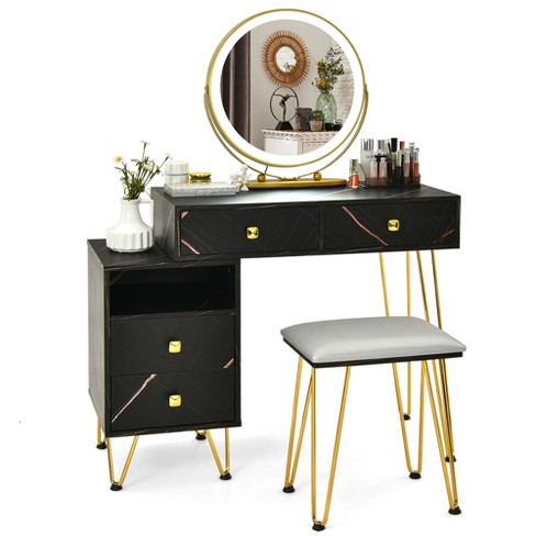 Vanity Set with LED Lighted Mirror Makeup Dressing Table Dresser Desk w/  Stool