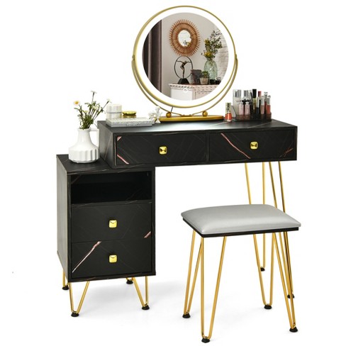 Costway Vanity Table Jewelry Makeup Desk Bench Dresser Stool White