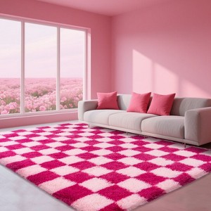 LOVEVOOK Checkered Rugs for Living Room, 5x7ft Area Rugs Non-Slip Shag Fluffy Plush Soft Rug, Carpet for Bedroom, Dorm Home Decor Aesthetic - 1 of 4