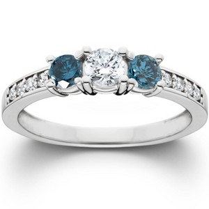 Pompeii3 1ct Blue Diamond 3 Stone Engagement Ring 14K White Gold - 1 of 4