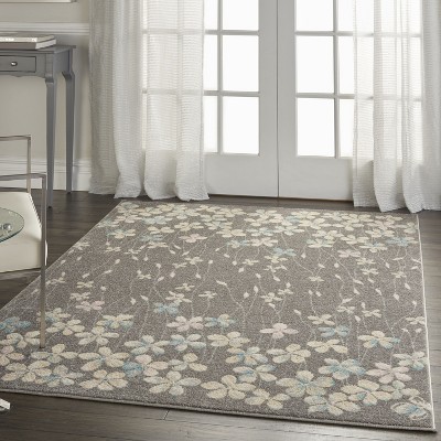 Elysian Blooms Easy-Care Grey/Beige Floral Area Rug 5' x 7'