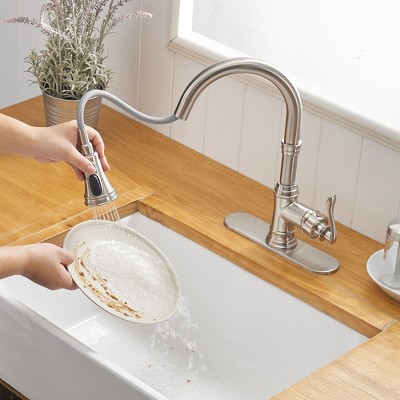 Brushed Nickel Single Handle Pull-Down Kitchen Faucet with Spray