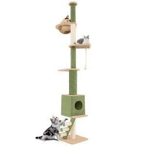 Tangkula Floor to Ceiling Cat Tree w/ 86"-99.5" Adjustable Height Space Capsule Condo - 1 of 4