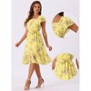 Allegra K Women's Flutter Sleeve Belted Square Neck Floral Chiffon Ruffle Dress - 2 of 4