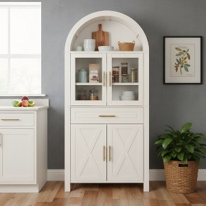 GDFStudio Elda Farmhouse 70.8" Tall Arched Kitchen Cabinet with Glass Doors, Hidden Drawer and Adjustable Shelves - 1 of 4