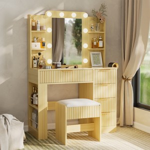 Buenhomino Vanity Desk with Light Sliding Mirror and 5 Drawers, Makeup Vanity Table Set for Bedroom - 1 of 4