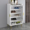 Munora Nordic 5-Tier Entryway Shoe Storage Cabinet with Doors & Open Shelves, White & Gold - 3 of 4