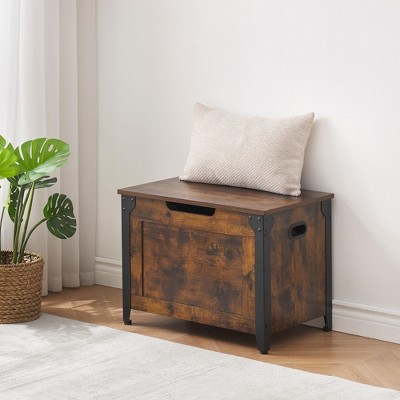 Storage Chest, Wood Storage Bench with Seating and Safety Hinge, Entryway Bench with Storage