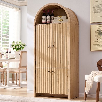 71" Tall Arched Kitchen Pantry, Modern Storage Cabinet with 3 Adjustable Shelves, 6 Door Shelves, for Kitchen, Living Room