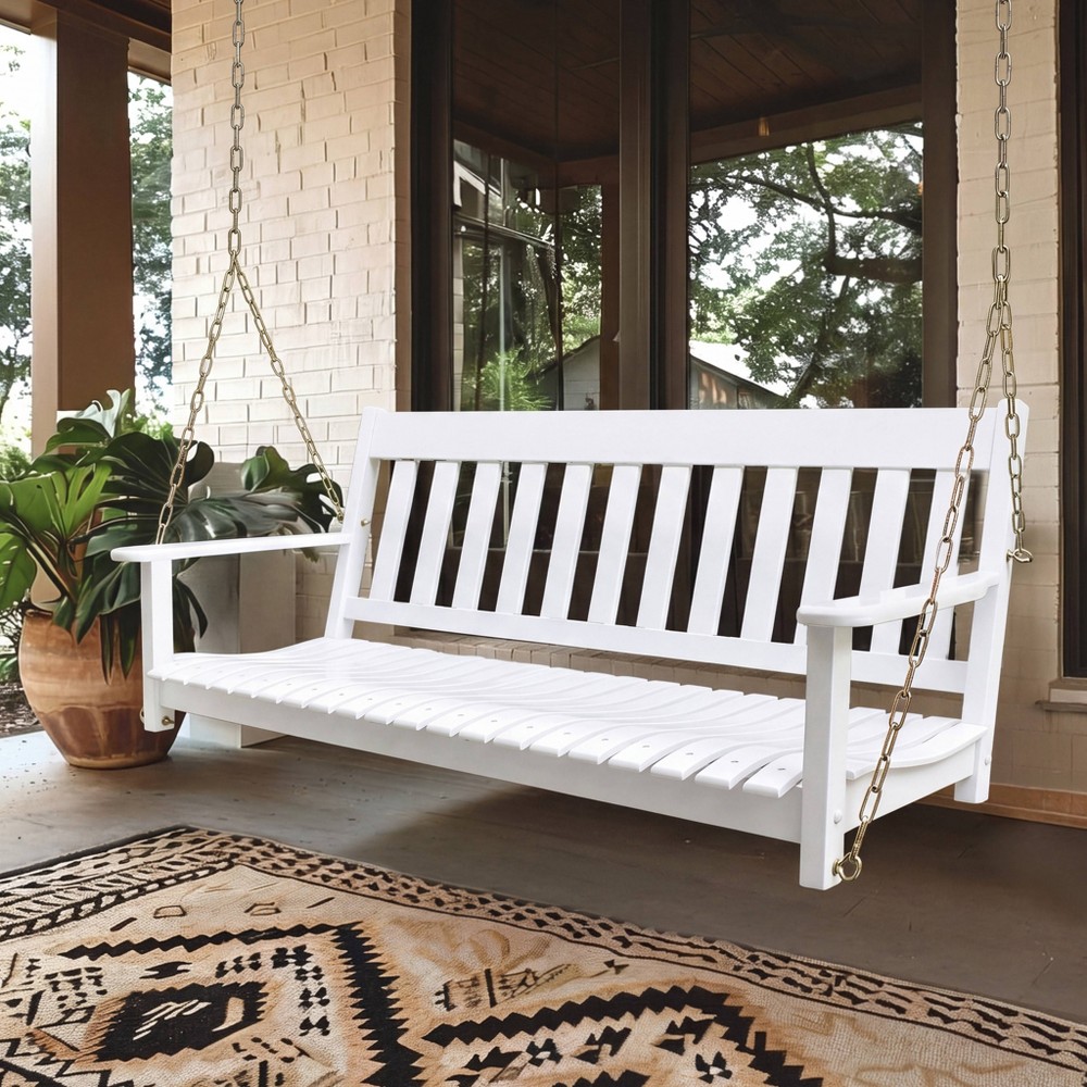 Sonoma Lane Southlake Outdoor Porch Swing White - Mahogany Wood, Weather-Resistant, 2-Seater