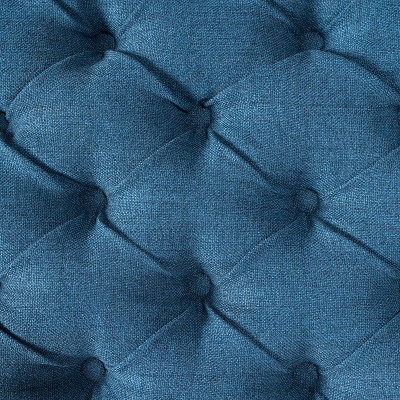 Dark Blue Tufted Fabric Storage Ottoman with Birch Legs