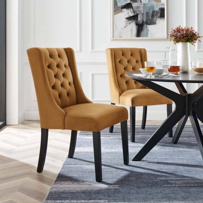 Cognac Velvet Upholstered Wood Dining Chairs - Set of 2
