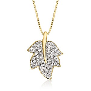 Ross-Simons 0.20 ct. t.w. Diamond Leaf Pendant Necklace in 18kt Gold Over Sterling Size 18 - 1 of 3