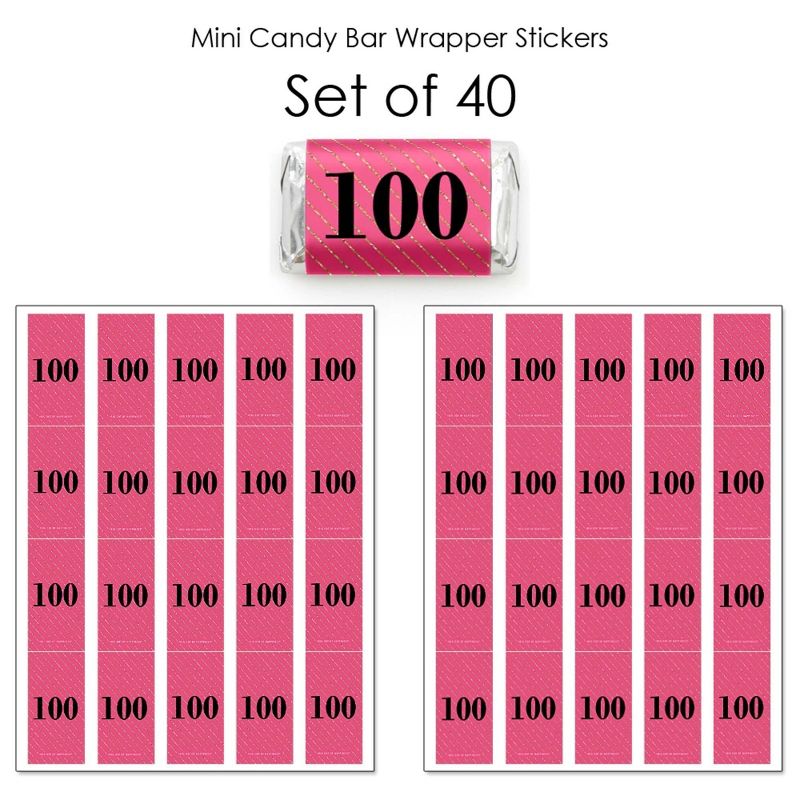 Big Dot of Happiness Chic 100th Birthday - Pink, Black and Gold - Mini Candy Bar Wrapper Stickers - Birthday Party Small Favors - 40 Count, 3 of 7