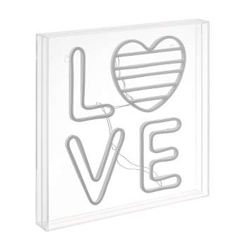 15" Love Square Contemporary Glam Acrylic Box USB Operated LED Neon Light White/Rainbow - JONATHAN Y