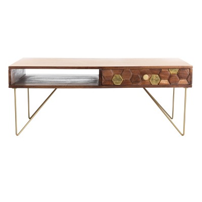 Raveena Coffee Table - Walnut/Brass - Safavieh