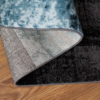 Gray and Teal Abstract Geometric Runner Rug 2'7" x 6'