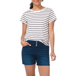 Rekucci Secret Figure Women's Slimming Pull-On Jean Shorts with Snap Waist and Pockets – Summer Casual - 1 of 4