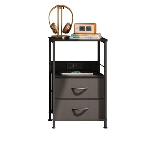 NightStand with Charging Station, LED Bedside Table with 2 Fabric Drawers, Storage Shelf, 3 USB Ports and 2 Outlets - 1 of 4