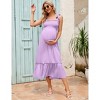 Maternity Womens Casual Smocked Summer Dress Spaghetti Strap Boho Sleeveless Swing Maxi Dress Baby Shower Photoshoot - 3 of 4