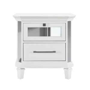 Vynxaria White Nightstand, Infinity LED Detailing, Mirrored Detailing, Bar Handle Design, Smooth White Finish - 1 of 4