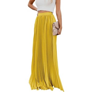 Flowy Pleated Maxi Skirt for Women, High Waist Chiffon Ankle-Length Skirt Bright Yellow - 1 of 4