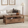 Farmhouse Coffee Table with Drawers, 47.2" Center Table Rustic Coffee Tables White Brown Living Room Table - 3 of 4
