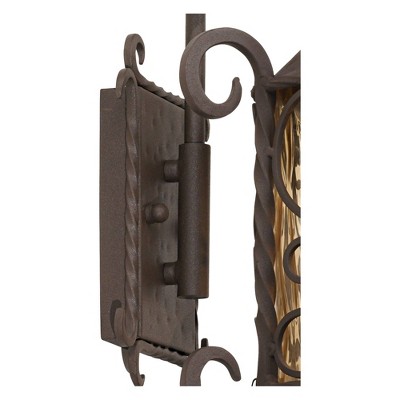 Rustic Dark Walnut Iron Scroll Outdoor Wall Light with Champagne Glass