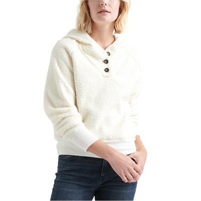 Lucky Brand Womens Button Neck Fleece Hoodie Sweatshirt