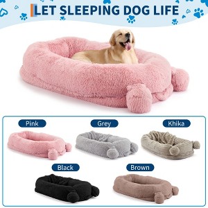Washable Faux Fur  Pet Beds - 71"x45"x12" Fits You & Pets, Human Dog Bed with Blanket and Storage Pockets,Portable Handle,Removable Cover for Humans - 1 of 4